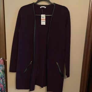 Charter Club Deep Purple Cardigan with Black Trim